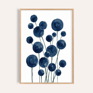 Watercolor Flower Print in blue and white for living room wall art