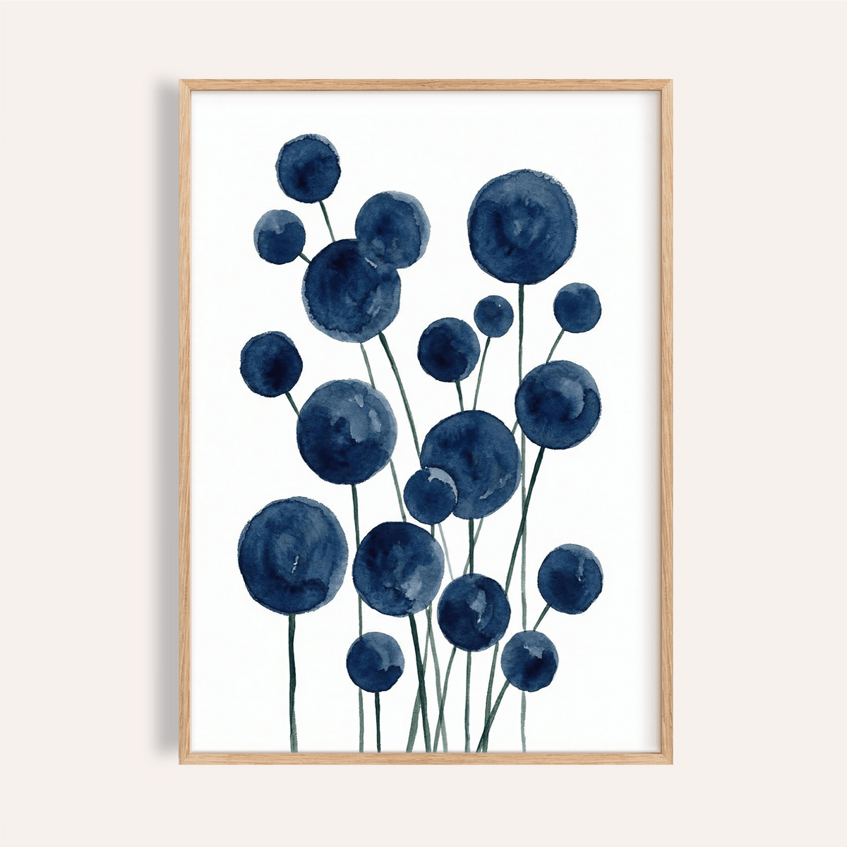 Watercolor Flower Print in blue and white for living room wall art