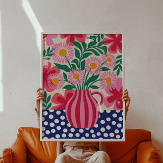Modern Colorful Flower Art Print with vivid Pink and Green for hallway art print