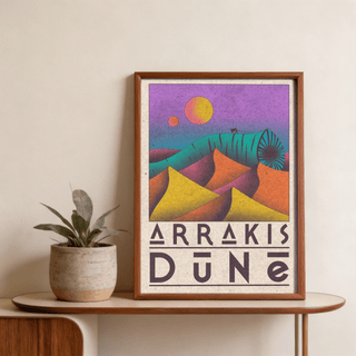 Typography detail of Arrakis Dune Print featuring the word ARRakis above Dune in bold letters
