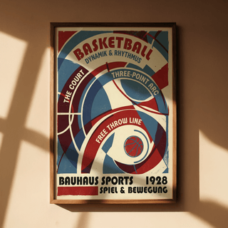 Graphic basketball poster with sweeping red and blue arcs and free throw text