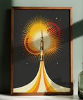 Rocket Launch Art Print, yellow highlights, creative studio wall art