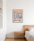Framing a Brussels city poster print showing Saint-Cyr House facade, stepped entrances, and large BRUSSELS typography