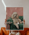 Elegant Poodle Wall Art, Pink backdrop with Green accents for hallway decor