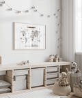 Childs World Map poster for nursery, Multicolored, Gray, White, educational decor