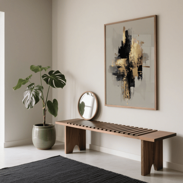 Elegant Gold Wabi Sabi Print, gold and black abstract for hallway display