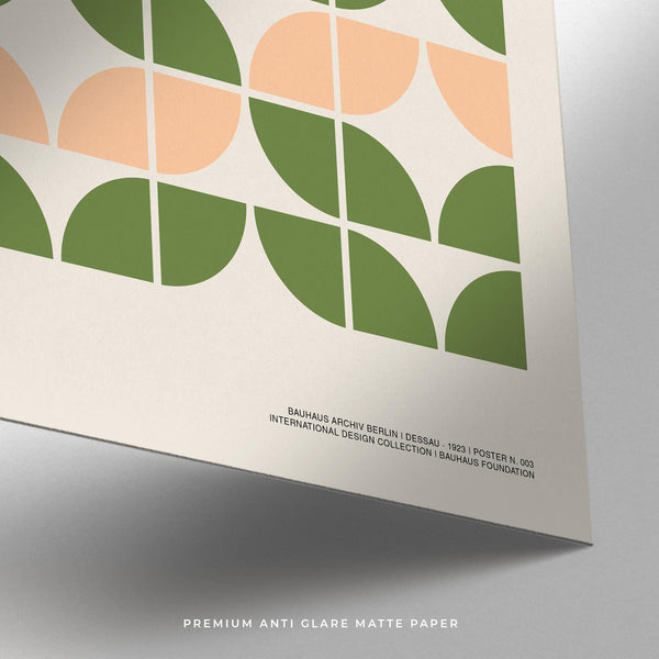 Rounded geometry and soft color blocks in mid century modern wall art.