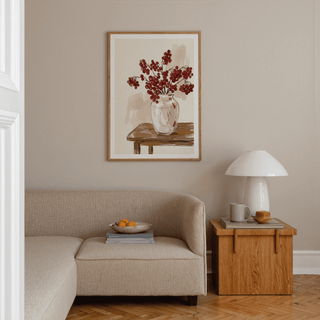 Airy kitchen decor print featuring berry branches and light tones
