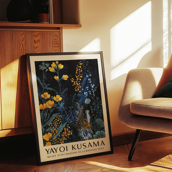 Decorative Kusama Museum style wall print with stylized leaf patterns