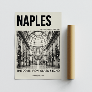 Minimal poster print with large NAPLES header and centered architectural interior scene