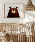 Cute Bear Art Print in beige highlights, suitable for baby nursery decor