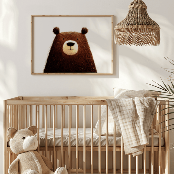 Cute Bear Art Print in beige highlights, suitable for baby nursery decor