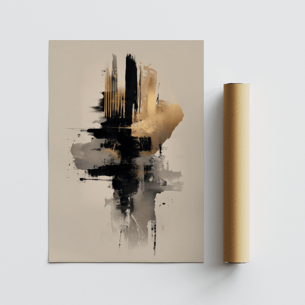 Gold and Black Poster abstract wall art print in gold and black tones for office decor