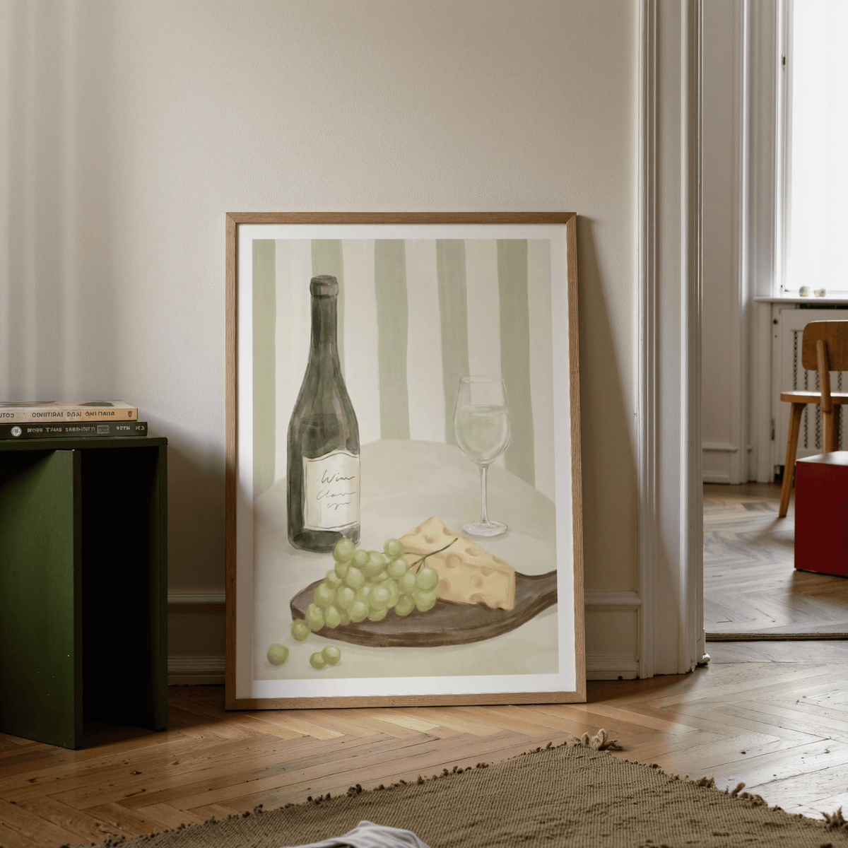 Elegant Dining Room Print in Beige and Green, best for kitchen wall decor