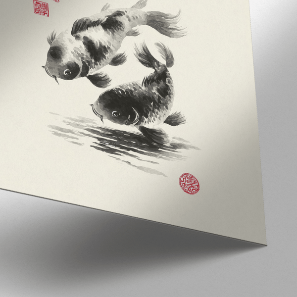 Koi Fish Print white palette modern hallway wall art