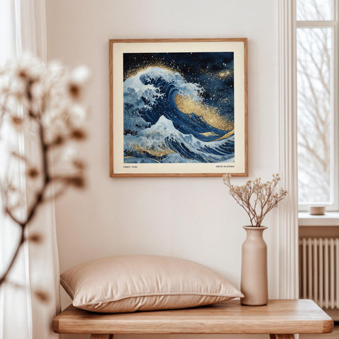 Golden wave artwork for office or living space.