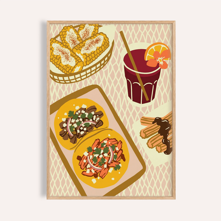 Mexican Food Art Print with Yellow and Orange for kitchen wall art
