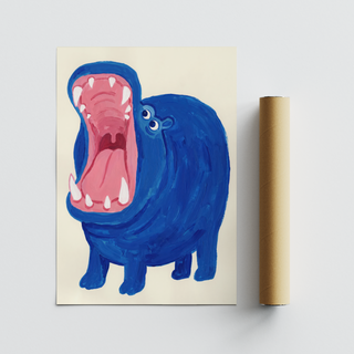 Minimalist animal art showing a hippo silhouette with big teeth