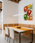 Colorful Bell Pepper Print wall art in multicolored sunlit kitchen