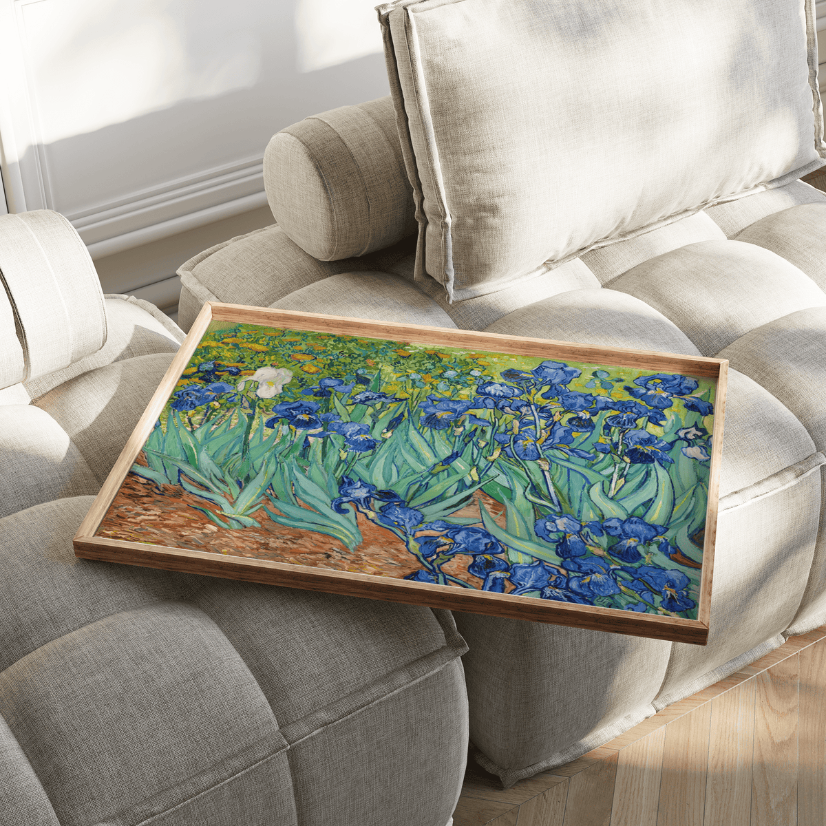 Elegant Blue Iris Wall Art with multicolored accents for dining area