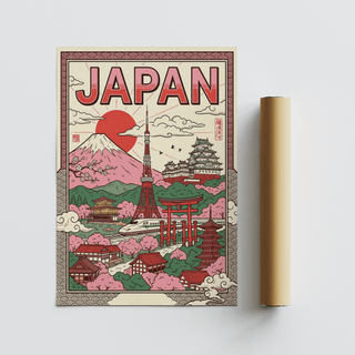 Japan Wall Art featuring a serene landscape in Pink hues for modern homes