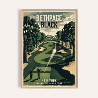 New York Golf Course Print framed close-up of a vintage golf course illustration with golfers