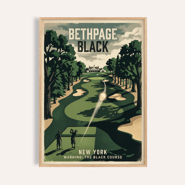 Bethpage Black Golf Print poster with vintage block lettering and sweeping fairway