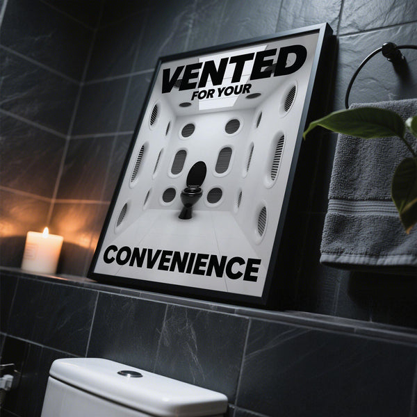 Quirky black toilet scene in a minimalist vent room—Funny Toilet Sign.