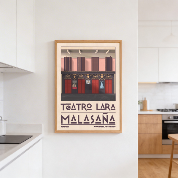 Decorative facade wall art print with bold lettering and geometric letterforms