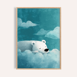 Polar Bear Wall Art with blue and white colors for a nursery print