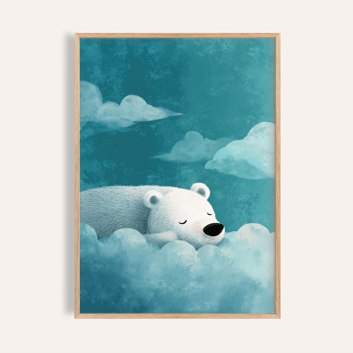 Polar Bear Wall Art with blue and white colors for a nursery print