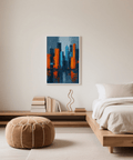 Abstract City Poster with reflective cityscape in orange for modern living rooms
