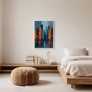 Abstract City Poster with reflective cityscape in orange for modern living rooms