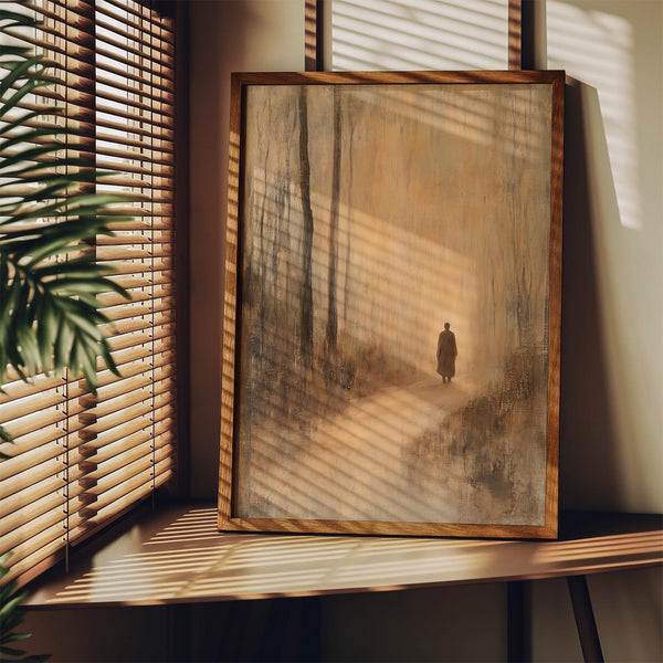 Antique Japanese prints influenced wall art with a peaceful forest path.