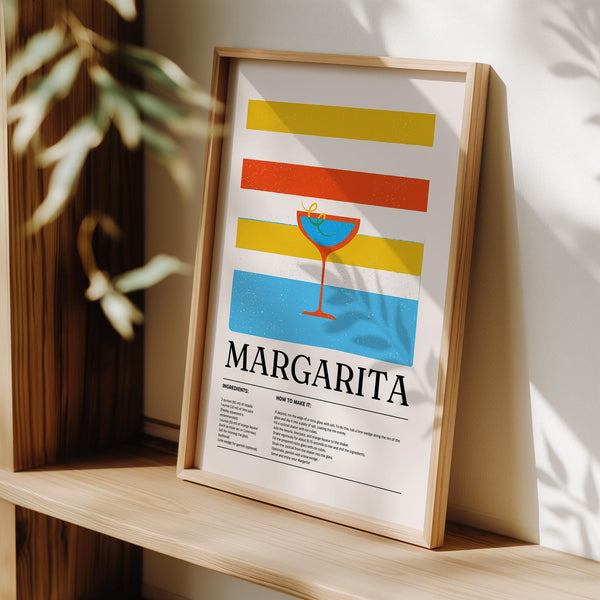 Stylized margarita cocktail art print in vibrant retro color scheme.