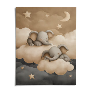 Baby Elephants Nursery Art, shown as an unframed paper print on a plain white background