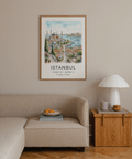 Scenic Istanbul waterfront poster print featuring domed mosques and a winding stairway