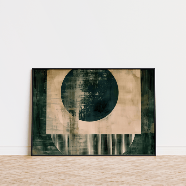 Abstract Geometric Poster showcasing Green and Beige for dining room display