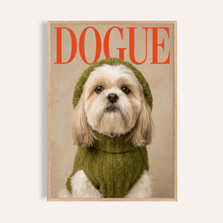 Shih Tzu Wall Print for living room featuring Green, Red, and Beige poster art