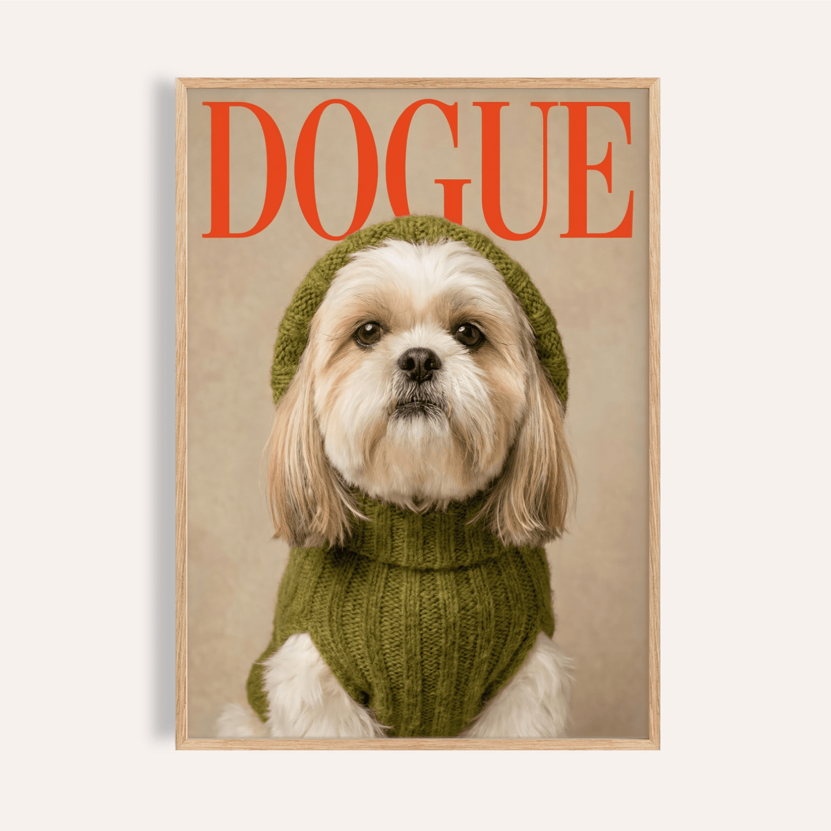 Shih Tzu Wall Print for living room featuring Green, Red, and Beige poster art