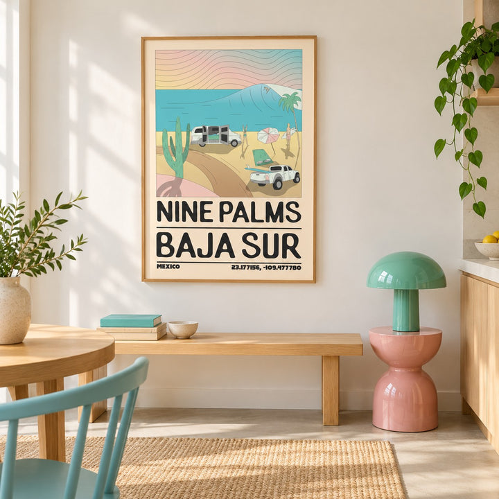 Baja Sur Wall Art shown in a colourful minimalist room (frame not included)