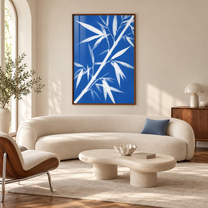 Bamboo Cyanotype Print styled in a living room (frame not included)