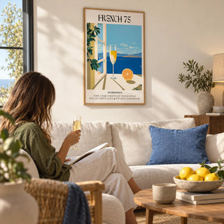 Bar Artistique, framed on the wall of a relaxed living room with a warm white wall