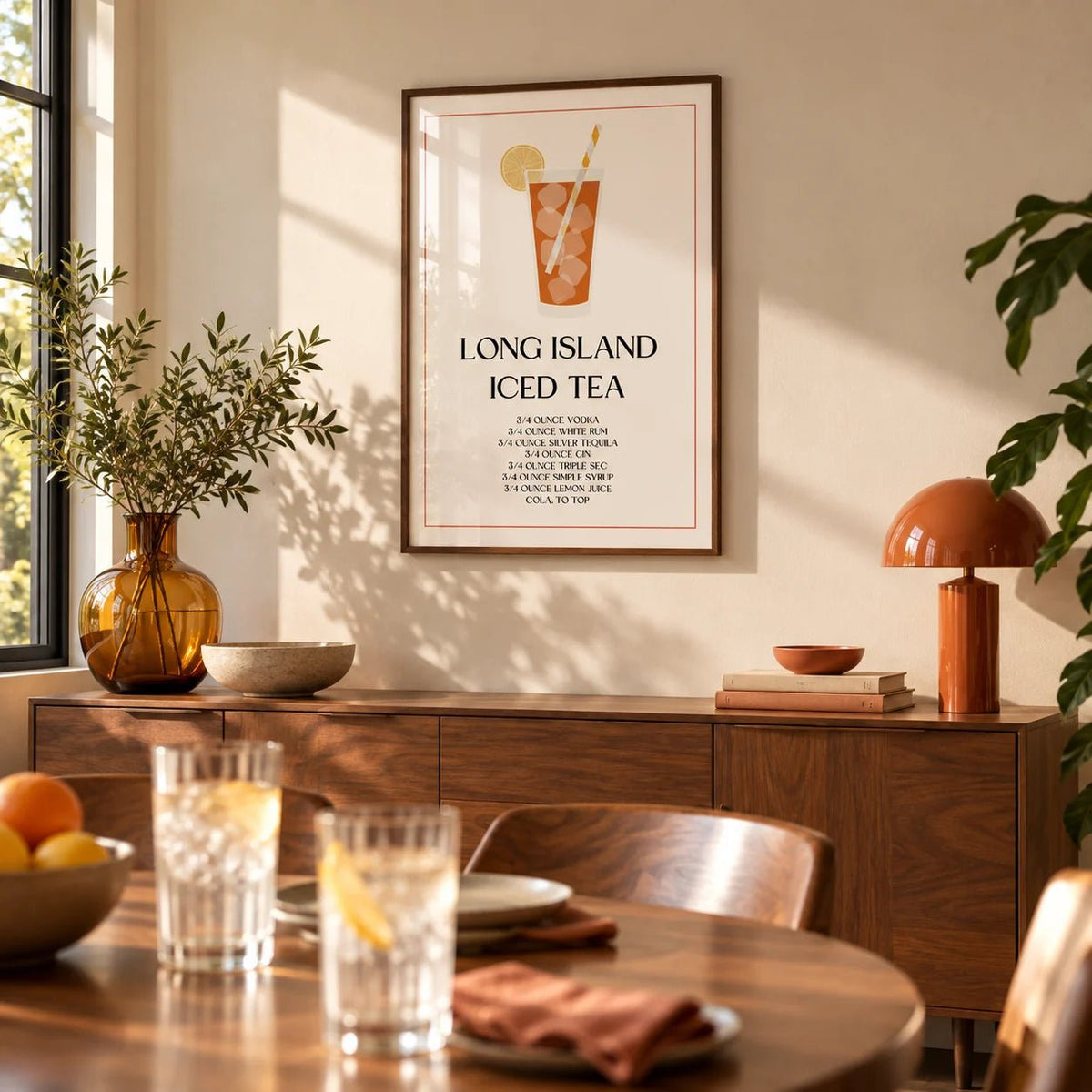 Bar Sign Decor, framed on the wall of a warm dining room with a cream wall