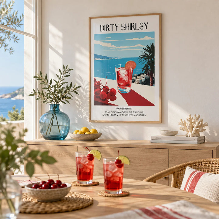 Bar Wall Pictures, framed on the wall of a bright coastal dining room with a soft white wall