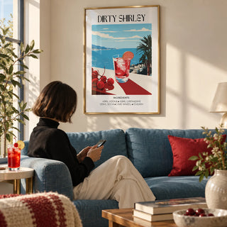 Bar Wall Pictures, framed on the wall of a sunny modern living room with a cream wall
