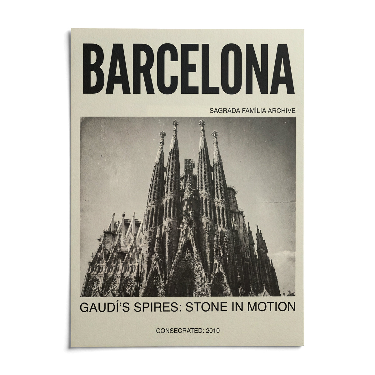 Barcelona Architecture Poster, shown as an unframed paper print on a plain white background