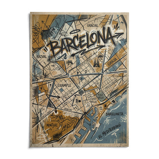 Barcelona City Map Art, shown as an unframed paper print on a plain white background