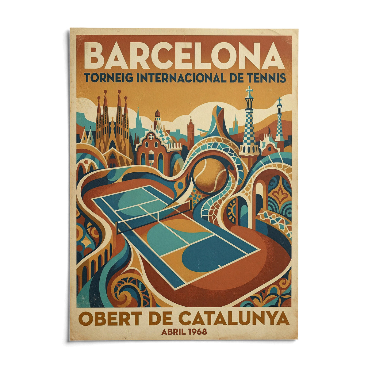 Barcelona Tennis Poster, shown as an unframed paper print on a plain white background