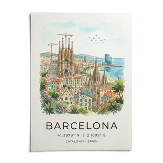 Barcelona Watercolor Poster, shown as an unframed paper print on a plain white background
